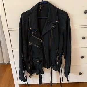Free people black jean biker jacket!